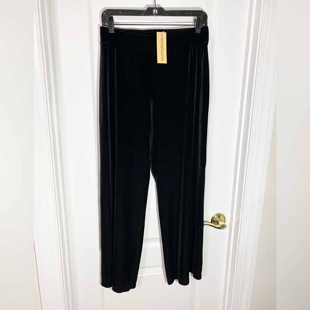 NWT Y2K Choices Velour Velvet Wide Leg Stretch Pants Black Size Medium Petite
